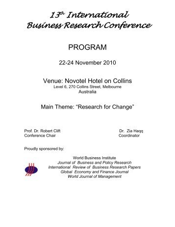 International Business Research Conference - USQ ePrints ...