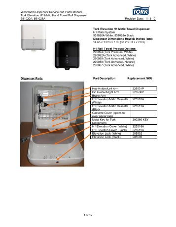 Washroom Dispenser Service and Parts Manual Tork Elevation H1 ...