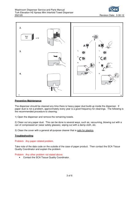 Washroom Dispenser Service and Parts Manual Tork Elevation H2 ...