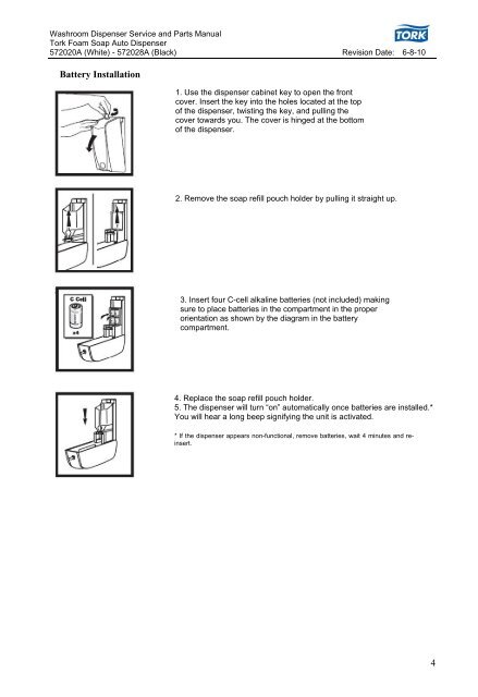 Washroom Dispenser Service and Parts Manual Tork Foam Soap ...