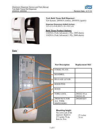Washroom Dispenser Service and Parts Manual Tork Intuition Hand