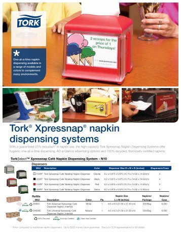 Tork Xpressnap napkin dispensing systems
