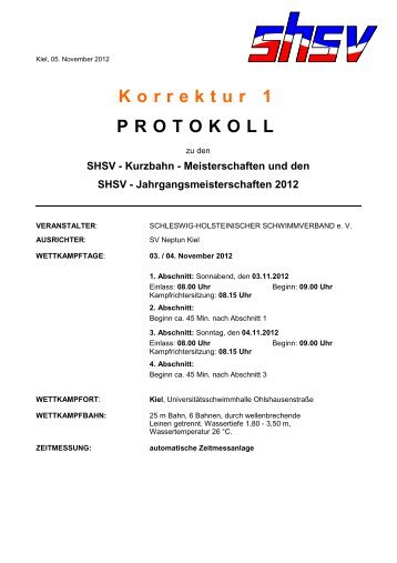 Meisterschaften und den SHSV - Jahrgangsmeisterschaften 2012