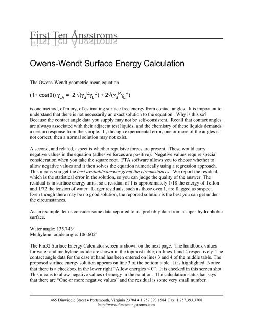 Owens-Wendt Surface Energy Calculation