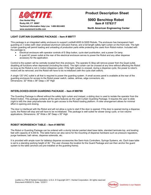 Product Description Sheet 500D Benchtop Robot