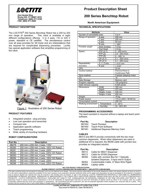 Product Description Sheet 200 Series Benchtop Robot