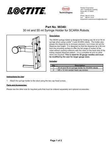 Part No 98340 30 ml and 55 ml Syringe Holder for SCARA Robots