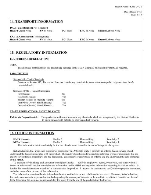 Koba UVG-1 MSDS - Fab@Home