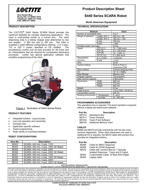 Product Description Sheet S440 Series SCARA Robot