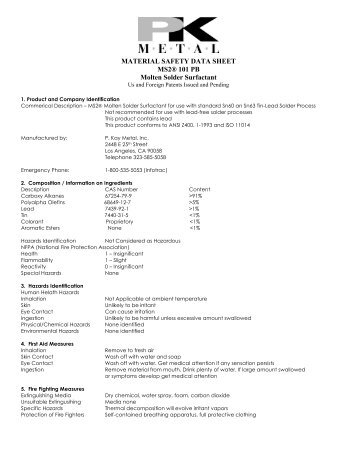 MATERIAL SAFETY DATA SHEET MS2® 101 PB Molten Solder Surfactant