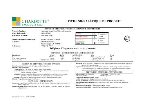 FICHE SIGNALÉTIQUE DE PRODUIT