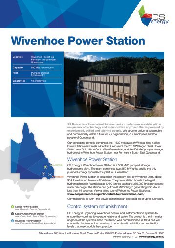 Wivenhoe Power Station fact sheet - CS Energy