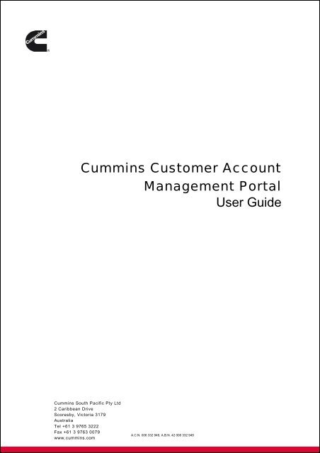 Cummins Customer Account Management Portal User Guide