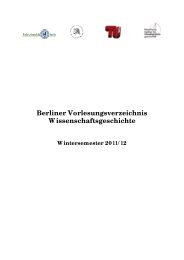 Berliner Vorlesungsverzeichnis Wissenschaftsgeschichte