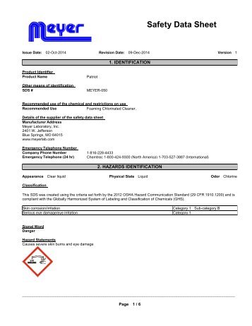 Americlean Patriot MSDS - Meyer Laboratory