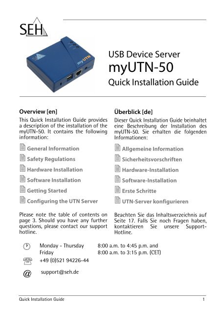 Quick Installation Guide - myUTN-50 - SEH Computertechnik GmbH