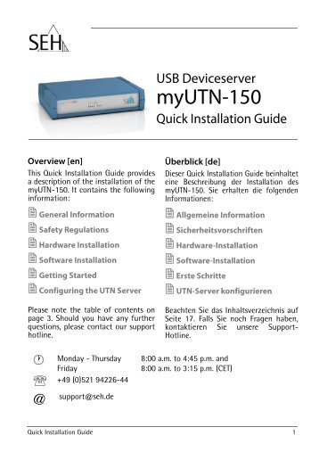 Quick Installation Guide - myUTN-150 - SEH Computertechnik GmbH