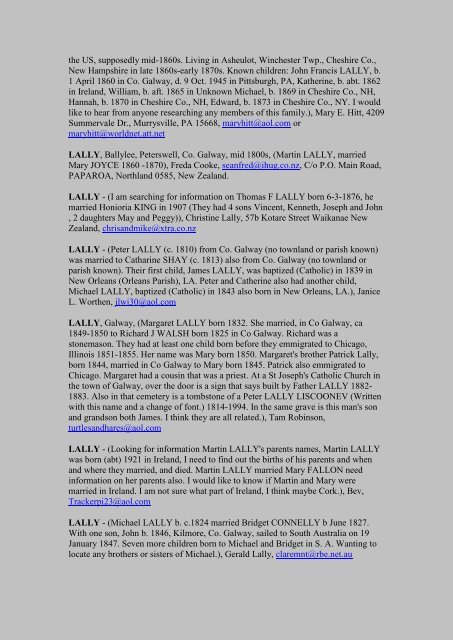 County Galway Surname List (Laa-Lzz) - RootsWeb - Ancestry.com