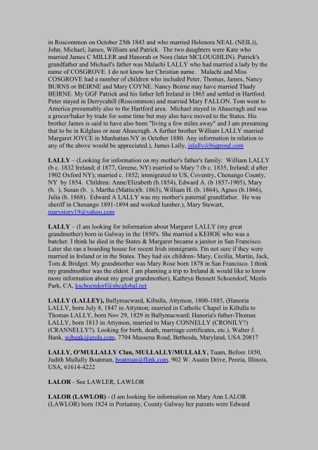 County Galway Surname List (Laa-Lzz) - RootsWeb - Ancestry.com