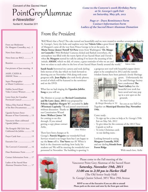 Point Grey Alumnae Newsletter - The Sacred Heart School of Montreal