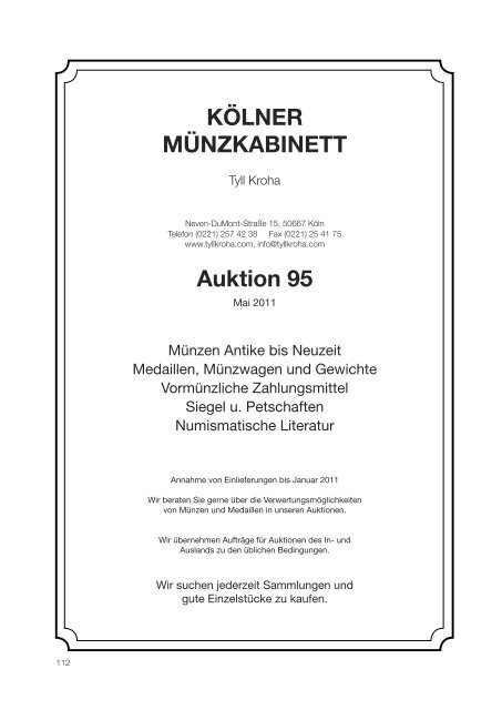 Kölner Münzkabinett Auktion 94 - Tyll Kroha - Kölner Münzkabinett