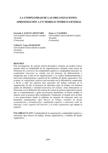 LA COMPLEJIDAD DE LAS ORGANIZACIONES APROXIMACIÓN A UN MODELO TEÓRICO GENERAL