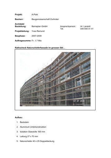 Projekt: A-Park Bauherr: Baugenossenschaft Zurlinden Architekt ...