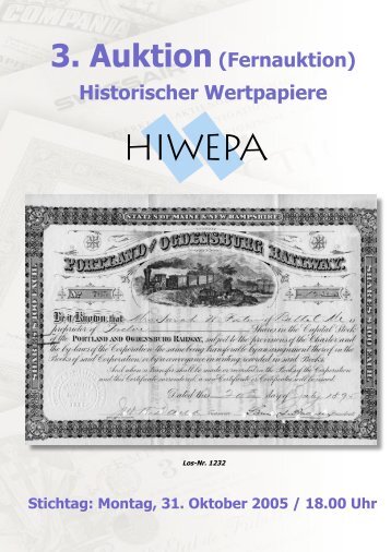 3. Auktion(Fernauktion) Historischer Wertpapiere - HIWEPA AG