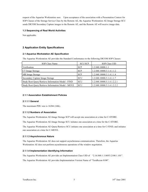 DICOM Conformance Statement Aquarius Workstation - TeraRecon