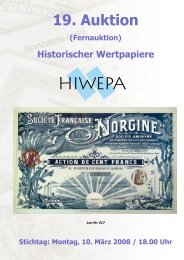 19. Auktion (Fernauktion) Historischer Wertpapiere - HIWEPA AG