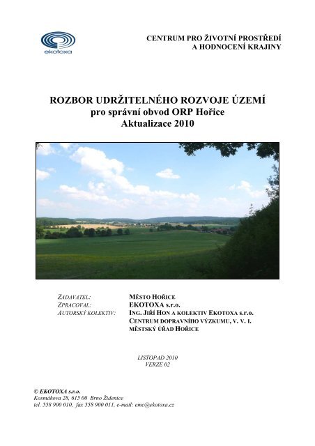 Rozbor udrÅ¾itelnÃ©ho rozvoje ÃºzemÃ­ 2010 - HoÅice v PodkrkonoÅ¡Ã­