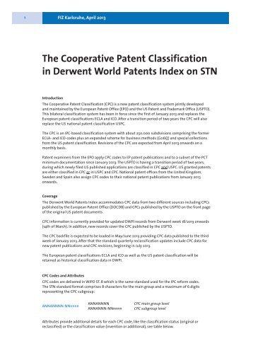 The Cooperative Patent Classification in Derwent World Patents Index on STN