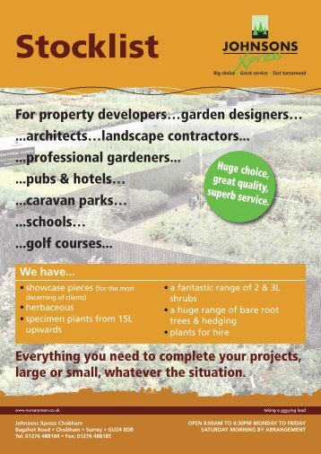 Stocklist For property developers…garden designers… ...architects…
