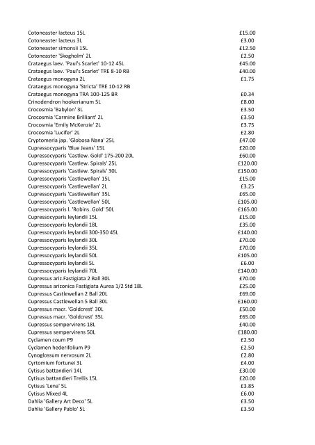 Stocklist For property developers…garden designers… ...architects…