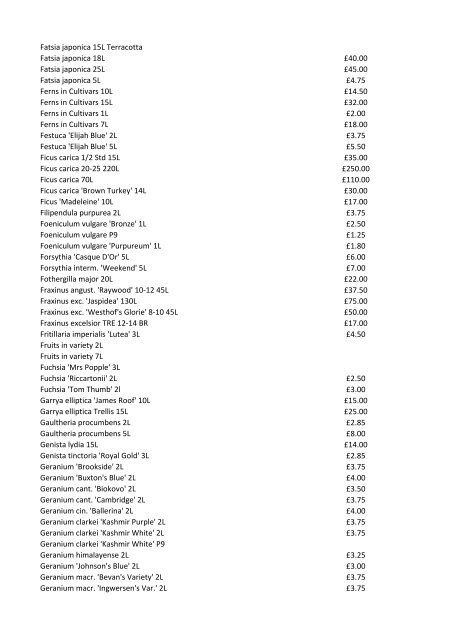 Stocklist For property developers…garden designers… ...architects…