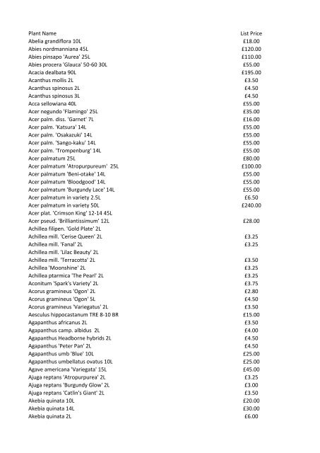 Stocklist For property developers…garden designers… ...architects…