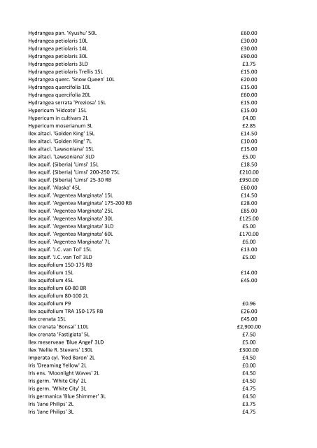 Stocklist For property developers…garden designers… ...architects…