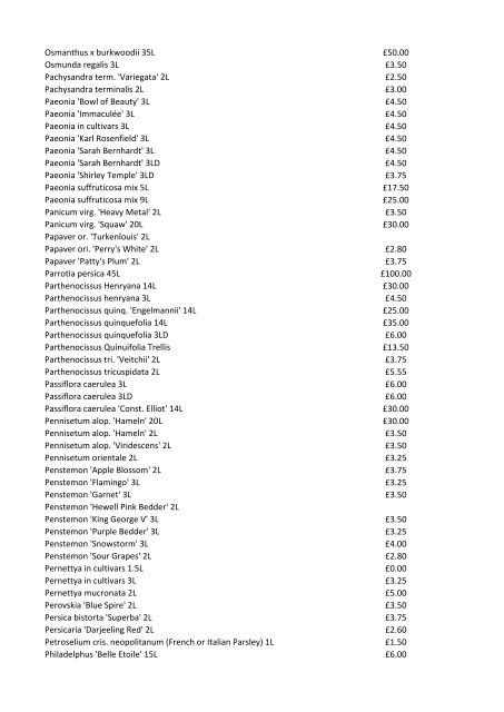 Stocklist For property developers…garden designers… ...architects…