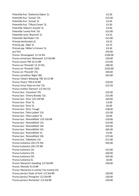 Stocklist For property developers…garden designers… ...architects…