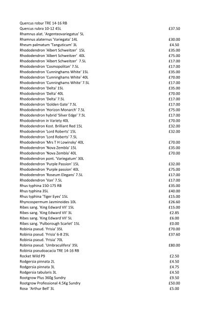 Stocklist For property developers…garden designers… ...architects…