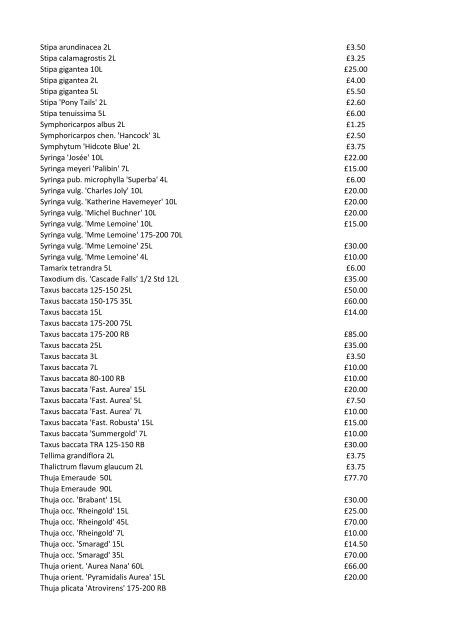 Stocklist For property developers…garden designers… ...architects…