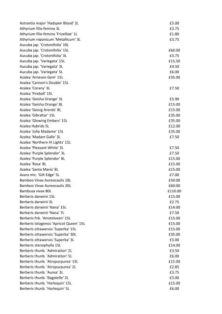 Stocklist For property developers…garden designers… ...architects…