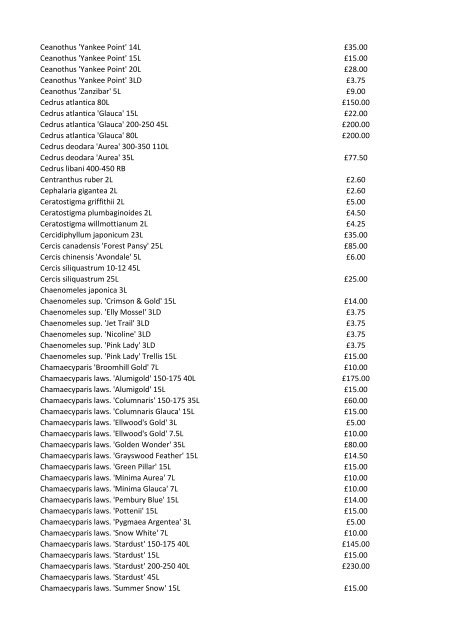 Stocklist For property developers…garden designers… ...architects…