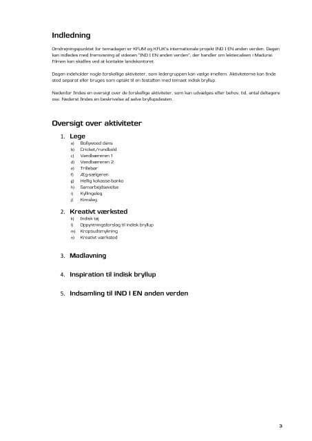 Indledning Oversigt over aktiviteter