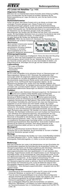 PC-Leiste mit Netzfilter Typ 1466 ... - REV-Ritter GmbH