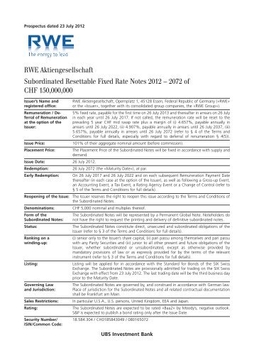 RWE Aktiengesellschaft Subordinated Resettable Fixed ... - RWE AG