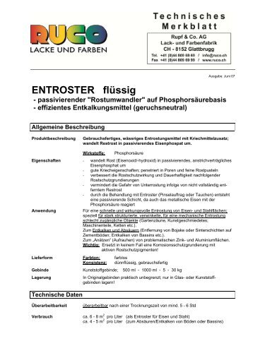 ENTROSTER flüssig - passivierender "Rostumwandler" - Ruco