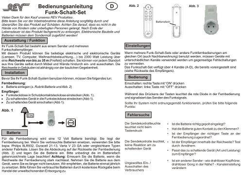 Bedienungsanleitung Funk-Schalt-Set D - REV-Ritter GmbH