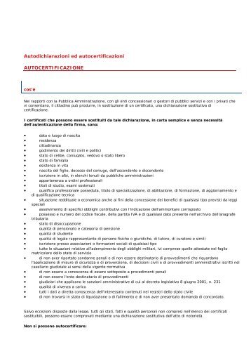 Autodichiarazioni ed autocertificazioni AUTOCERTIFICAZIONE