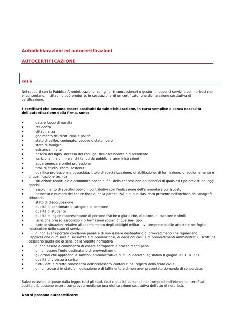 Autodichiarazioni Ed Autocertificazioni Autocertificazione